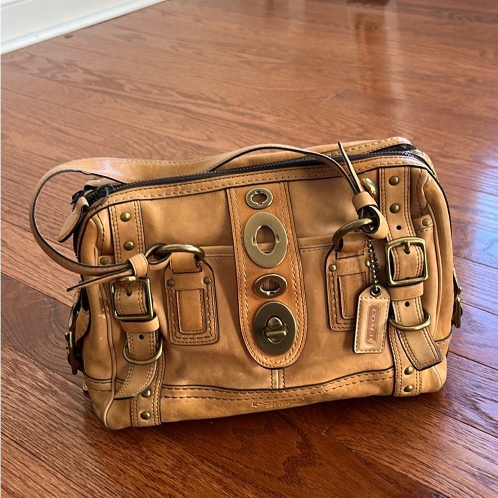 Coach Legacy Lily 65th Anniversary Camel Satchel with Brass Accents - Picture 2 of 11